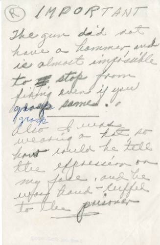 Handwritten note from Jack Ruby to his lawyer Melvin Belli