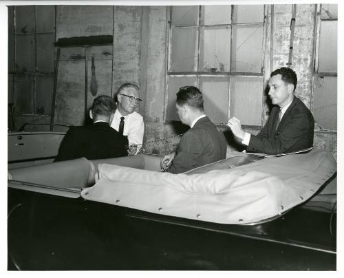 Black and white photograph of FBI reenactment of assassination
