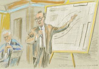Courtroom sketch of Lyndal Shaneyfelt testifying during the Clay Shaw trial