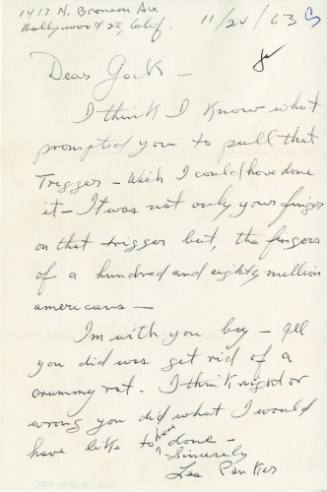 Handwritten letter sent to Jack Ruby the day he shot Lee Harvey Oswald