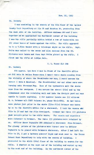 Letter to Sheriff Decker from Eugene Boone about discovering the rifle