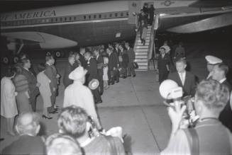 Image of official party disembarking Air Force One at Carswell Air Force Base
