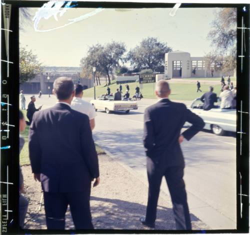 Color slide transparency of Dealey Plaza after shots were fired - Towner 2