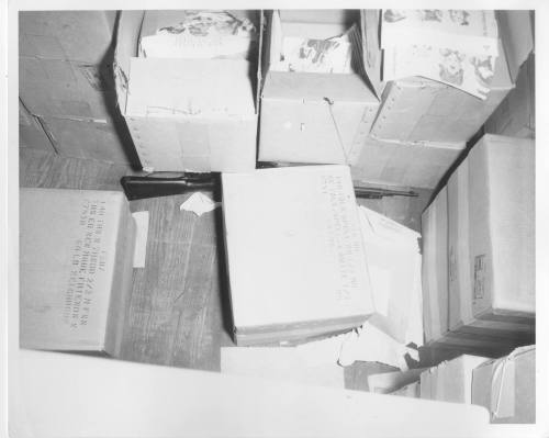 Photograph of rifle hidden between boxes