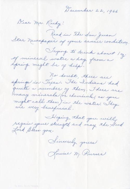 Letter sent to Jack Ruby at Parkland Hospital