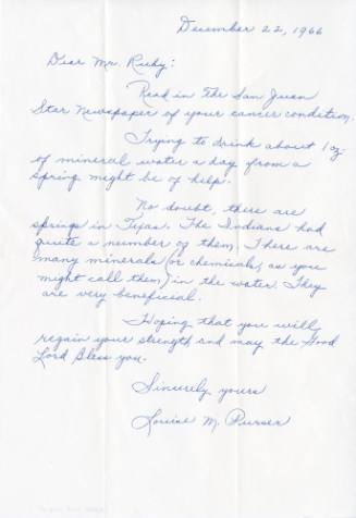 Letter sent to Jack Ruby at Parkland Hospital