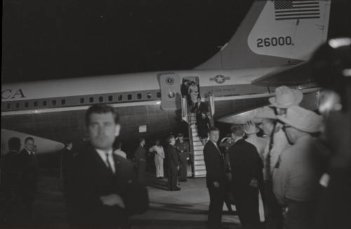 Image of the Kennedys disembarking Air Force One at Carswell AFB