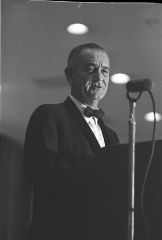 Image by Gene Gordon of Vice President Lyndon B. Johnson speaking in Fort Worth