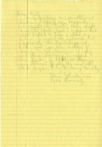 Letter sent to Reverend William A. Holmes from Gloria Johnston Wise
