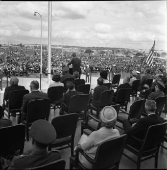 Image of President Kennedy speaking at Brooks Air Force Base in San Antonio