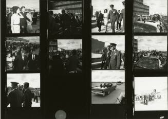 Contact sheet with images of the Kennedys in San Antonio and Dallas