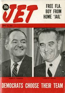 Jet magazine endorsing Democratic presidential candidate for 1964 election
