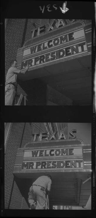 Negative strip with 2 images of preparations at the Hotel Texas