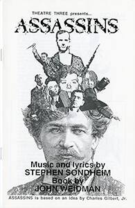 Playbill for the musical "Assassins," presented in Dallas at Theatre Three