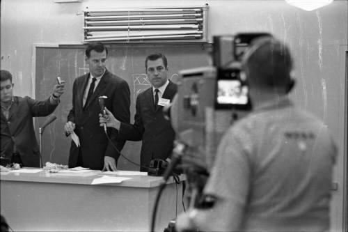 Julian Read holding a press conference for Governor John Connally at Parkland