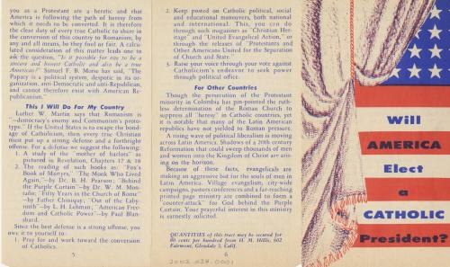 "Will America Elect a Catholic President?" anti-Catholic pamphlet