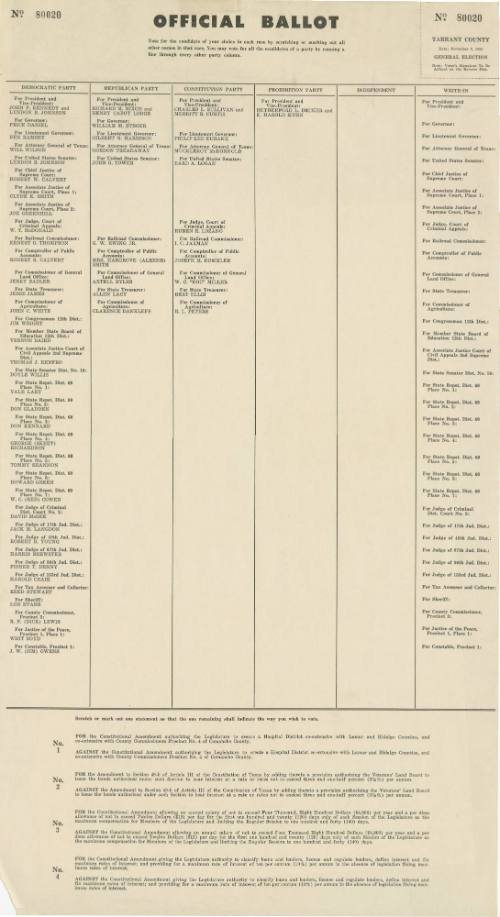 Tarrant County ballot for the 1960 general election