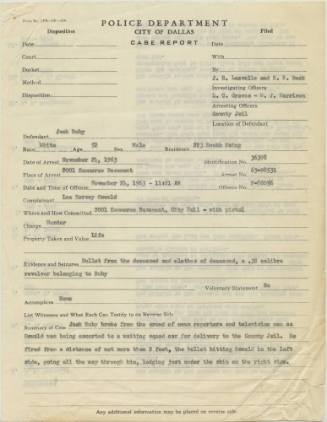 Dallas Police Department case report for the murder of Lee Harvey Oswald