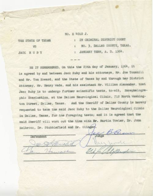 Signed court document arranging EEG for Jack Ruby