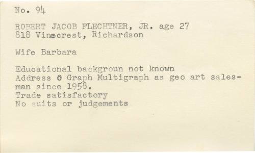 Notecard about Ruby trial juror Robert Flechtner from the DA's Ruby file
