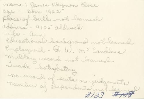 Notecard about Ruby trial juror Waymon Rose from the DA's Ruby file