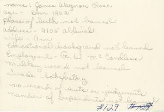 Notecard about Ruby trial juror Waymon Rose from the DA's Ruby file