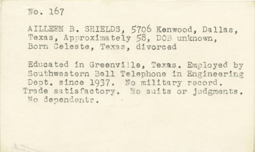 Notecard about Ruby trial juror Aileen Shields from the DA's Ruby file