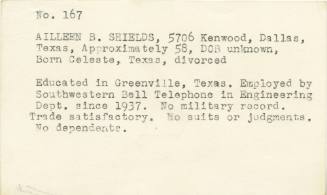 Notecard about Ruby trial juror Aileen Shields from the DA's Ruby file