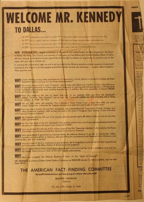 Jack Ruby's copy of the "Welcome Mr. Kennedy" anti-Kennedy ...