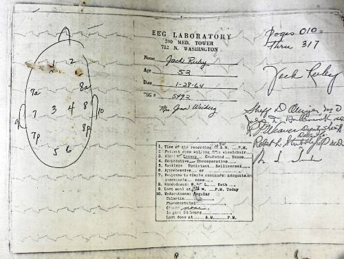 Copy of a cover page for an electroencephalograph (EEG) test for Jack Ruby