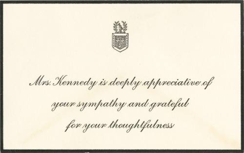 Sympathy acknowledgement notecard from Jacqueline Kennedy
