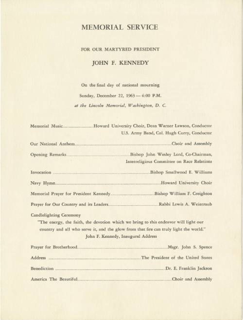 Program for a memorial service held on the final day of national mourning