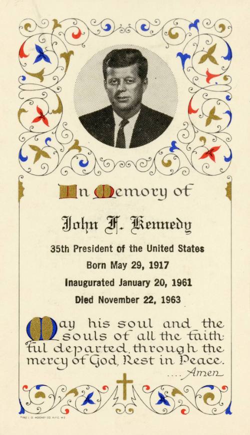 Prayer card for President John F. Kennedy