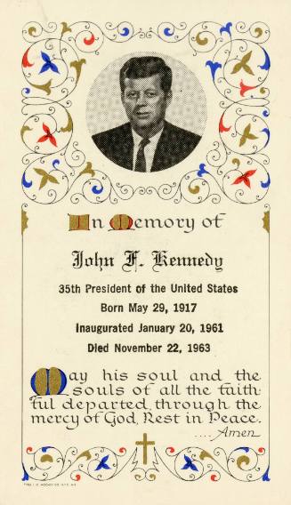 Prayer card for President John F. Kennedy
