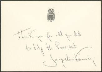 Handwritten thank-you note from Jacqueline Kennedy