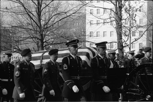 35mm b&w negative of President Kennedy's casket being taken to the Capitol
