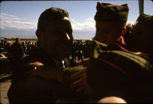 Image of Ralph Yarborough in front of a crowd at Love Field