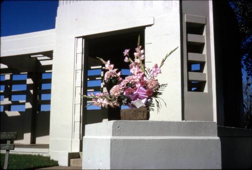 Image of memorial flowers in Dealey Plaza after the assassination