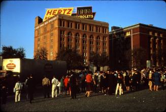 Image of crowds in Dealey Plaza after the assassination