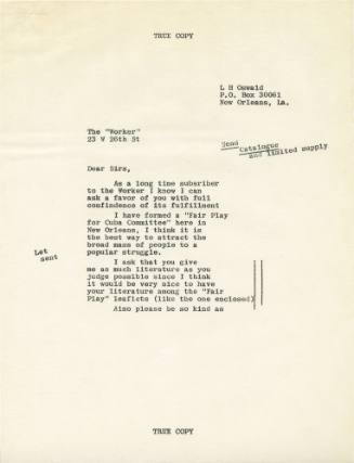 Warren Commission exhibit #56 - photocopied letters written by Lee Harvey Oswald