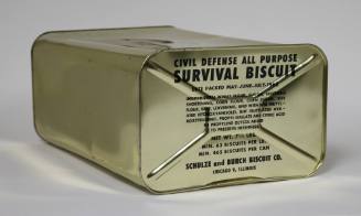 Civil Defense All Purpose Survival Biscuits in a metal container