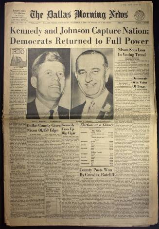 The Dallas Morning News, November 9, 1960, announcing Kennedy's victory