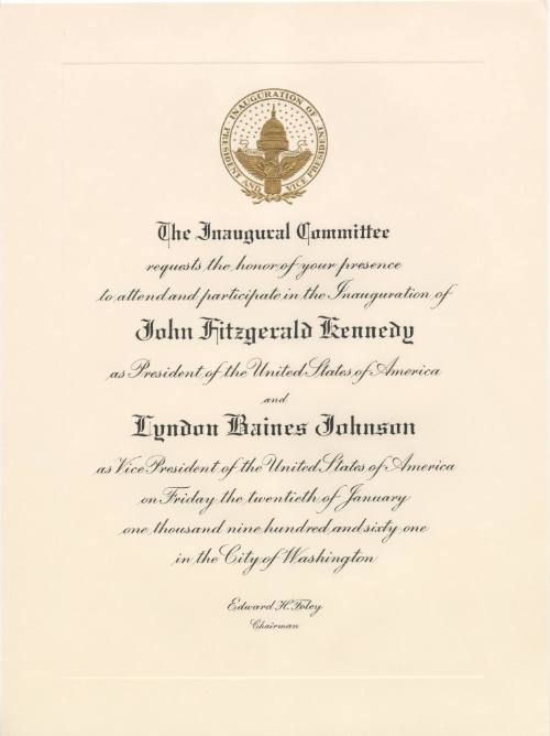 Invitation to the Inauguration of President Kennedy and Vice President Johnson