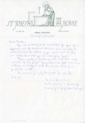 Letter to Reverend William A. Holmes from The Very Reverend C. L. Kimbrough