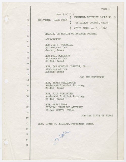 T32 Ex Parte Jack Ruby: Transcript of Hearing on Motion to Exclude Counsel