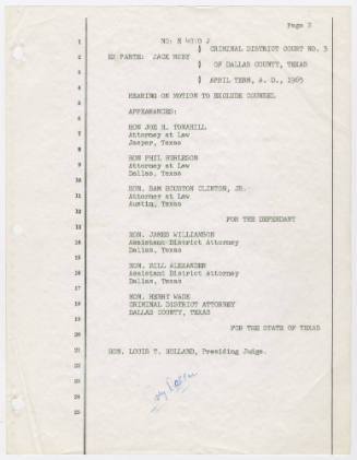 T32 Ex Parte Jack Ruby: Transcript of Hearing on Motion to Exclude Counsel