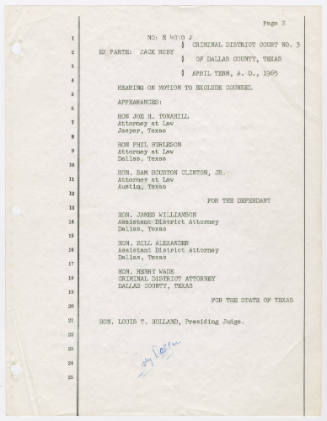 T32 Ex Parte Jack Ruby: Transcript of Hearing on Motion to Exclude Counsel