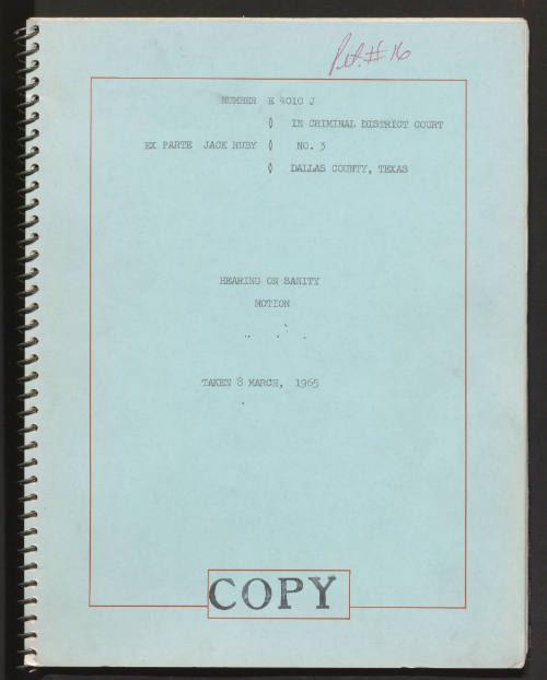 T31 Transcript of the State of Texas vs. Jack Ruby, Hearing on Sanity Motion