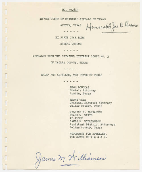 T35 Brief for Appellee, the State of Texas; Jack Ruby, Habeas Corpus