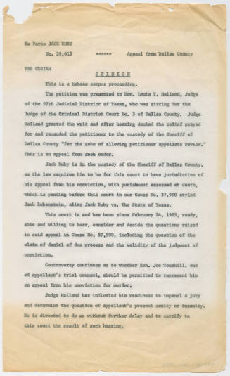 T36 Per curiam opinion from the Texas Court of Criminal Appeals about Jack Ruby